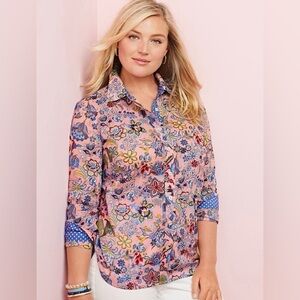 Talbots Plus Petite Lovely Floral Cotton Button Up Shirt